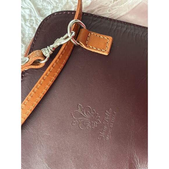 Vera Pelle Small Leather Crossbody Bag 2 Tone Burgundy Bag Made In Italy